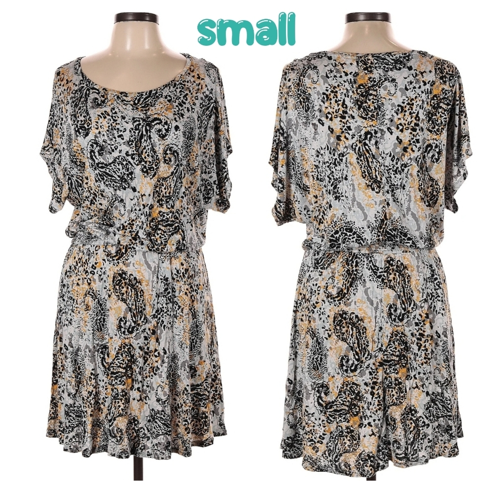 True Freedom Short Dress Limousine Black Paislet Dolman Sleeve Junior Small